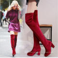 nouvelle arrivée mode sexy neige hiver rouge sur les bottes en tissu élastique de genou